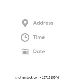 Векторная иллюстрация иконок адреса, даты, времени
