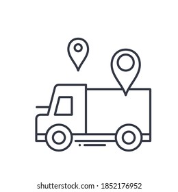Icono de concepto de entrega de direcciones, ilustración lineal aislada, vector de línea delgada, signo de diseño web, símbolo de concepto de contorno con trazo editable sobre fondo blanco.