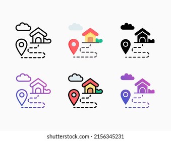 Icono de entrega de direcciones con línea, contorno, plano, relleno, glifo, color, gradiente. Actrazo editable y píxel perfecto. Se puede usar para productos digitales, presentación, diseño de impresión y más.