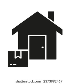 Address Delivery Service Silhouette Icon. Free Shipping To House Glyph Pictogram. Delivery To Home Solid Sign. Order Shipping To The Door Symbol. Isolated Vector Illustration.