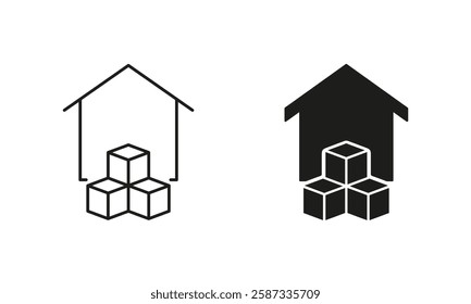 Address Delivery Symbol. Shipping To House of Parcel Package Sign. Delivery Service to Home Line and Silhouette Icon Set. Editable Stroke. Isolated Vector Illustration.