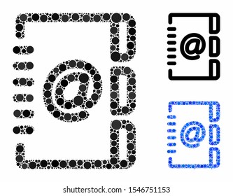 Address email composition of filled circles in different sizes and color tones, based on Address email icon. Vector filled circles are grouped into blue illustration.