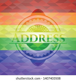 Address emblem on mosaic background with the colors of the LGBT flag