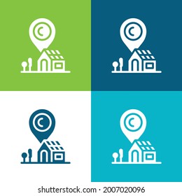 Dirección Plana cuatro colores mínimo conjunto de iconos