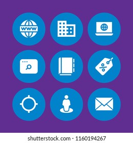 address icon. 9 address set with gps, address book, tag and url vector icons for web and mobile app