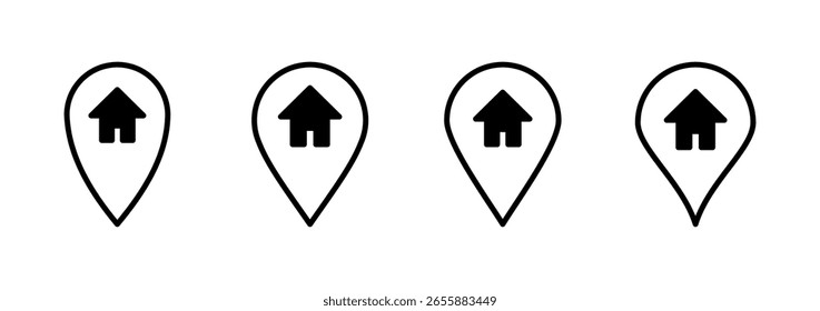 Diseño del logotipo del icono de la Dirección. Señal y símbolo de la ubicación del hogar. Pinpoint