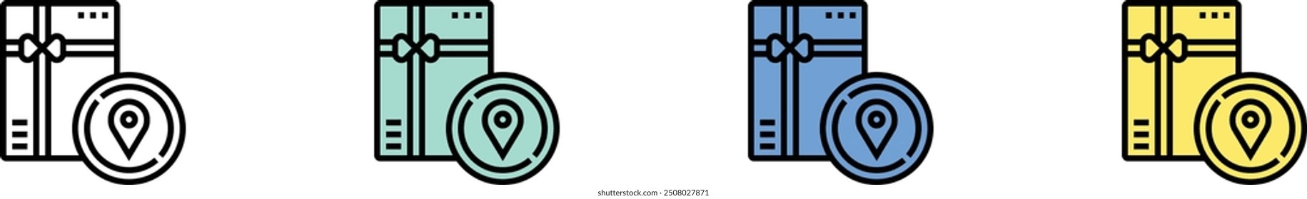 address icon. Outline, Green, Blue and Yellow Style Design Isolated On White Background