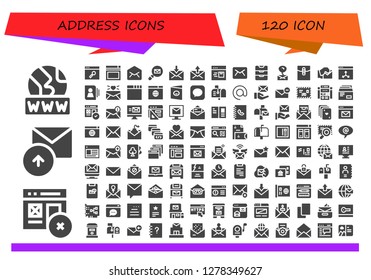  address icon set. 120 filled address icons. Simple modern icons about  - Www, Web, Sent, Browser, Website, Email, Mail, Inbox, Contact, Postcard, Message, Mailbox, Arroba, Web site