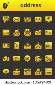 address icon set. 26 filled address icons.  Simple modern icons about  - Browser, Mail, Email, CV, Invitation, Envelope, Card, Arroba, Web
