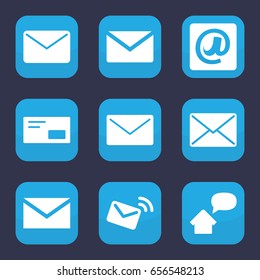 Address icon. set of 9 filled address icons such as mail, at email, home message