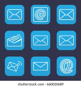 Address icon. set of 9 outline address icons such as mail, at email, letter
