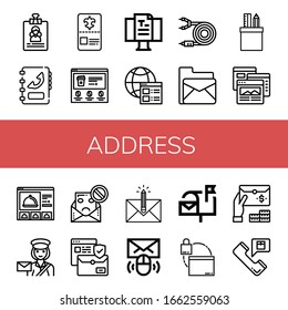 address icon set. Collection of Resume, Phone book, Card, Website, Blog, Email, Stationery, Browser, Postwoman, Spam, Envelope, Mailbox, Web, Contact icons