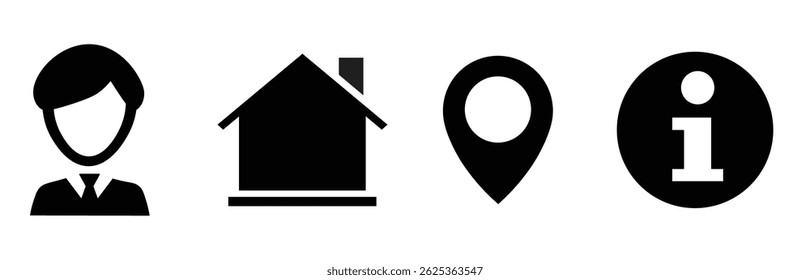 Address icon set. Profile business schedule signs, location pin symbol