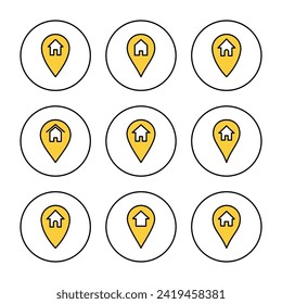 Vector de conjunto de iconos de dirección. símbolo y signo de ubicación de inicio. puntería