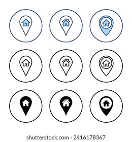 Adresssymbol, Vektor. Ortszeichen und Symbol des Wohnorts. Bindepunkt