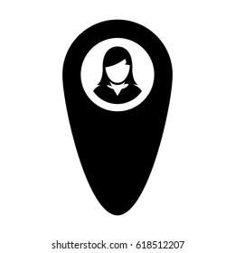 Address Icon Vector User Map Location Profile Female Symbol Avatar With Marker Pin To Navigate Person In Glyph Pictogram illustration