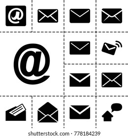 Address icons. set of 13 editable filled address icons such as mail, envelope, at mail, at email, letter