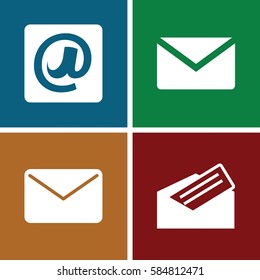 address icons set. Set of 4 address filled icons such as at email, letter