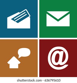 Address icons set. set of 4 address filled icons such as mail, letter, home message