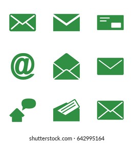 Address icons set. set of 9 address filled icons such as mail, envelope, letter, home message, envelop