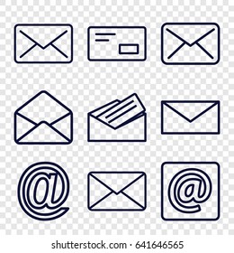 Address icons set. set of 9 address outline icons such as mail, envelope, at email, letter, envelop