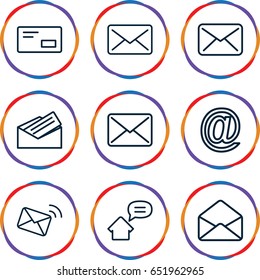 Address icons set. set of 9 address outline icons such as envelope, letter, home message, envelop, mail