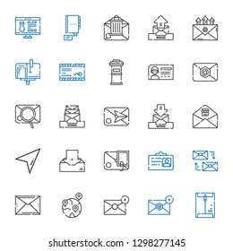 address icons set. Collection of address with envelope, email, geolocalization, mailing, id card, inbox, cursor, letterbox, mail, mailbox. Editable and scalable address icons.