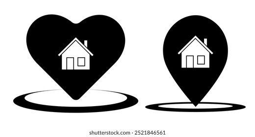 address icons set. home location sign and symbol. pinpoint