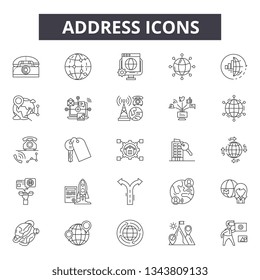 Address line icons. Editable stroke signs. Concept icons: internet, email, service, web contact etc. Address  outline illustrations