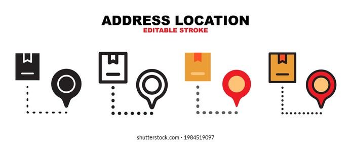 Conjunto de iconos Ubicación de dirección con estilos diferentes. Iconos vectoriales de colores diseñados en color relleno, contorno, plano, glifo y línea. Trazo editable. Se puede usar para web, móvil, ui y más.