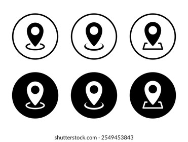 Address, location icon set on black circle. Map pin, place marker sign symbol