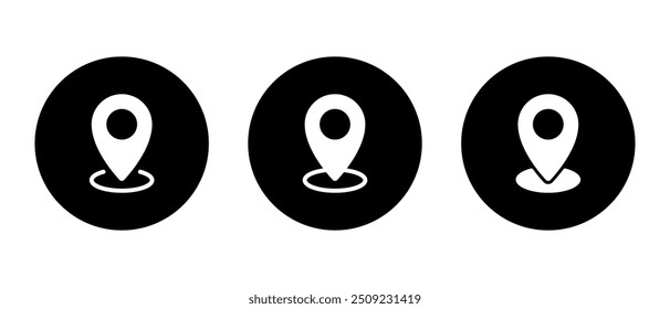 Address location, map pin icon on black circle. Place marker concept