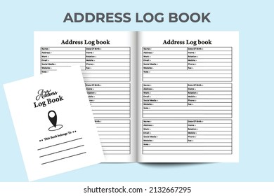 Address logbook interior. Personal information and address tracker notebook interior for business. Address tracker template. Interior of a logbook. Business essential and office equipment.