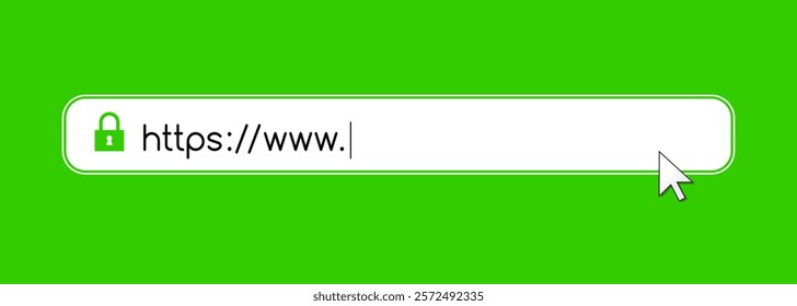 Address and navigation bar with https and www url text as secure connection and safe encrypted communication concept on a green background