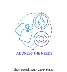 Address needs blue gradient concept icon. Step of procurement process abstract idea thin line illustration. Purchase requirements. Assessments. Isolated outline drawing. Myriad Pro-Bold font used