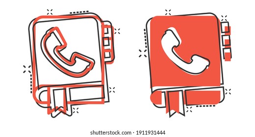 Address phone book icon in comic style. Telephone notebook cartoon vector illustration on white isolated background. Hotline contact splash effect business concept.