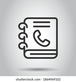 Address phone book icon in flat style. Telephone notebook vector illustration on white isolated background. Hotline contact business concept.