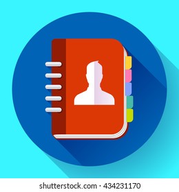 Address phone book icon, notebook icon. Flat design style.