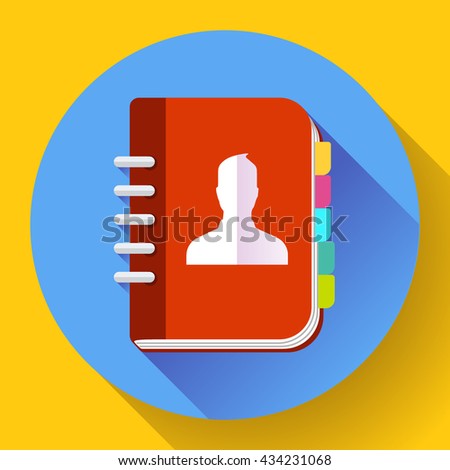 Address phone book icon, notebook icon. Flat design style.