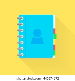 Address phone book, notebook icon. Flat style design.