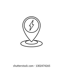 Address, place of energy charging. Vector icon, white background.