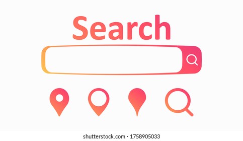 Address search and navigation bar in color gradient. A set of colored location pins and a search element. Web design. Social media network concept. Vector illustration