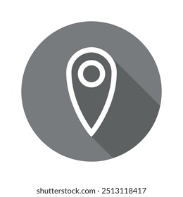 Address Sign and Symbol Icon. Gray Button with Long Shadow. Location Concept. Flat Design. Locate Element.