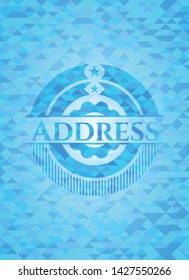 Address sky blue emblem. Mosaic background