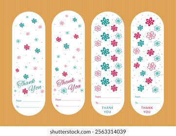 Address thank you sticker on gift box, vector flowers, flat cute design, 
pink and turquoise color white background