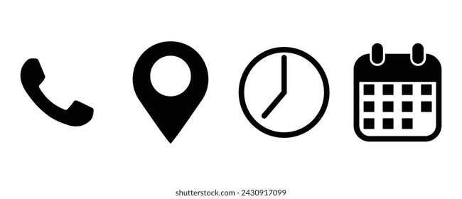 Address. time, contact and date icon vector. Event elements isolated on white background.	