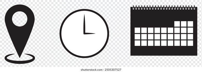 Address. time, and date icon vector. Event elements. EPS 10.