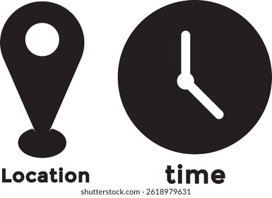 Address. time, and date icon vector. Notice alert, business schedule and office time clock Location place, date reminder. Vector illustration
