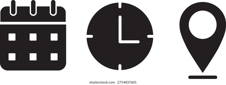 Endereço data hora ícones relógio, ilustração, cronômetro cronômetro site, coleção de design gráfico de traço editável,