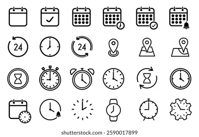Address time date location icons set editable stroke 